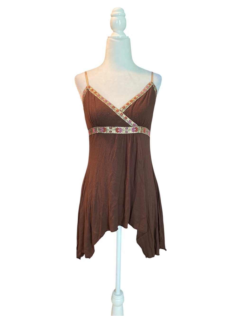 90’s Brown fairy boho Embroidered Trim Camisole Dress